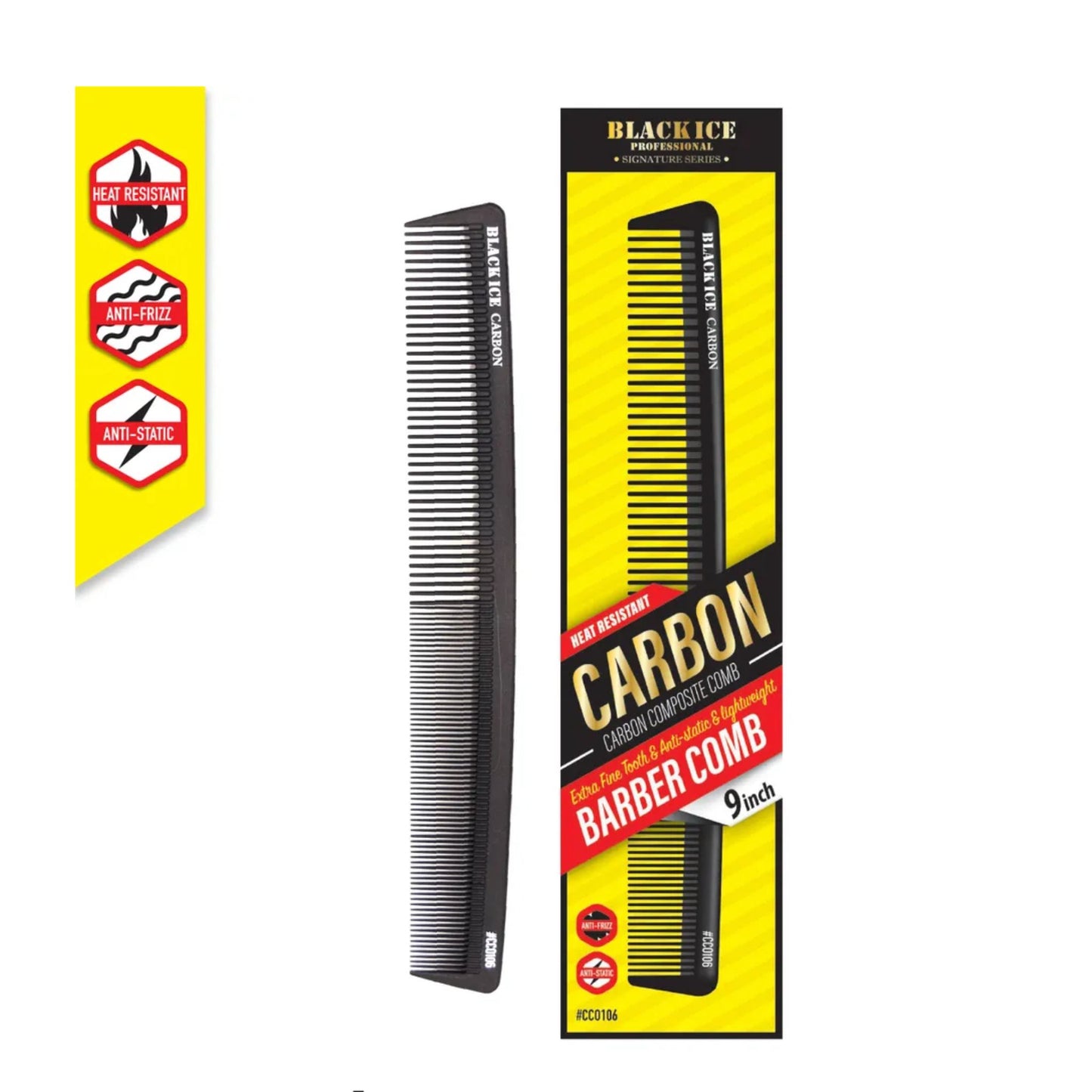 Black Ice Carbon Barber Comb 9 inch