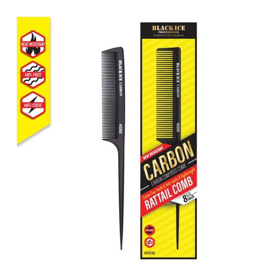 Black Ice Carbon Rattail Comb 8.5 inch